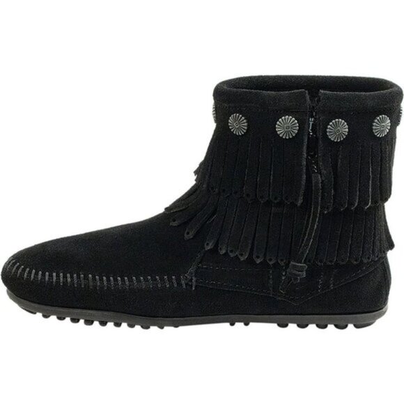 Minnetonka Double Fringe Suede Ankle Boots - Picture 10 of 12